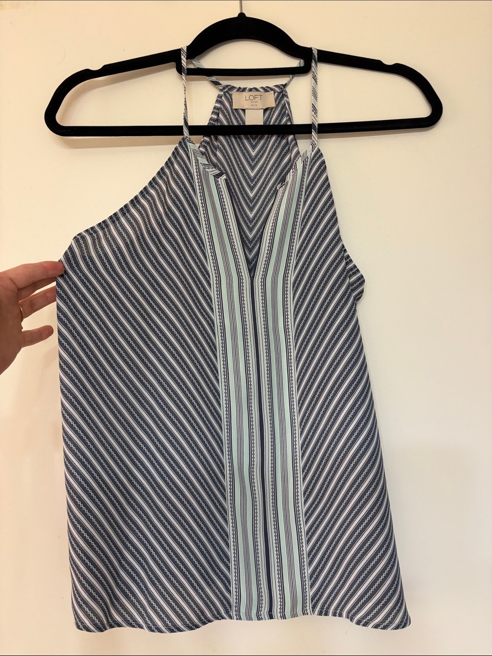 LOFT Navy and Light Aqua Striped Halter Camisole